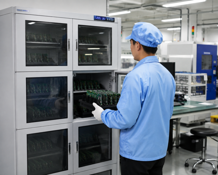 Hình ảnh tủ bảo quản chống ẩm SMARTIC, với 6 ngăn, dung tích 1160 lít, sử dụng trong nhà máy điện tử bảo quản linh kiện điệntử